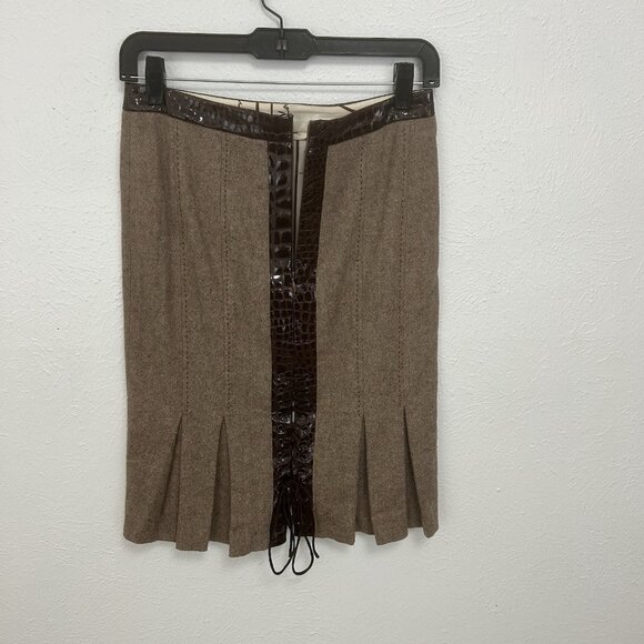 bebe Skirt Suit Set Blazer Vest Brown Tweed Career Sz XS Y2K 2000 Lace VTG Siren - Picture 8 of 13